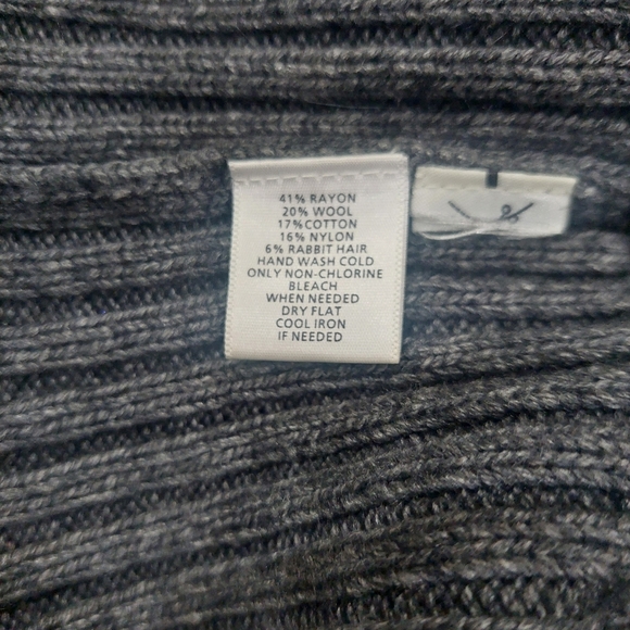 LOFT Gray Sweater Dress Size Large Turtleneck  Wool Cotton  Blend Short Sleeve - Picture 9 of 12